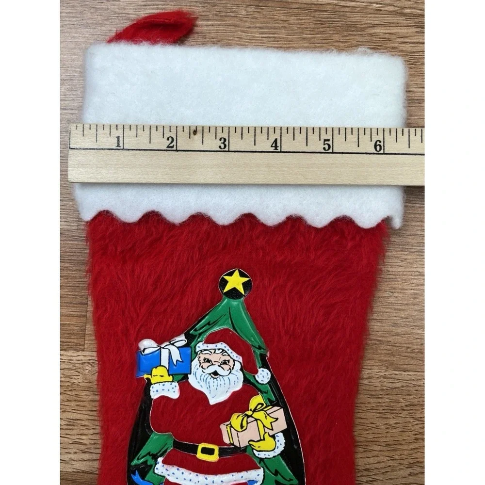 Vintage MCM Christmas Stocking Red with Puffy Plastic Santa Patch